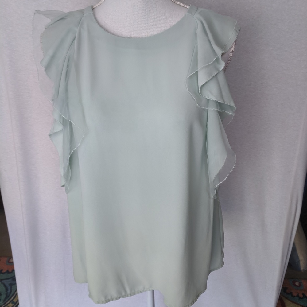 Q&A Womens Mint Blouse Flowy Ruffle Sleeve